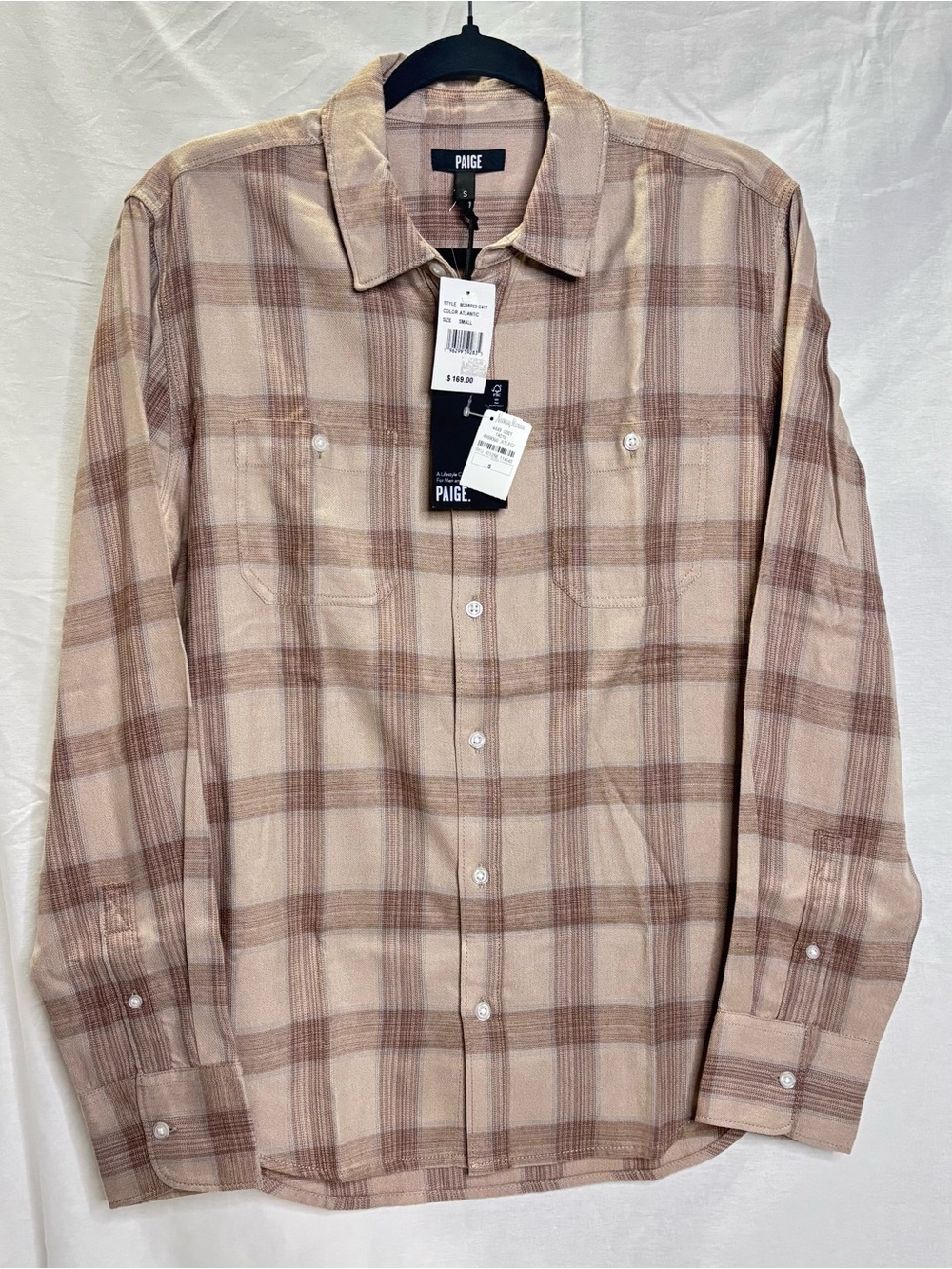 PAIGE Men’s Brown Plaid Everett Button-Up Shirt Sz S